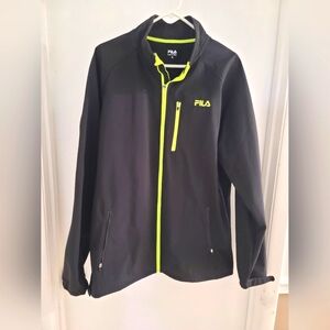 FILA MENS BLACK ZIP UP PERFORMANCE JACKET WITH BRIGHT GREEN TRIM SIZE XL